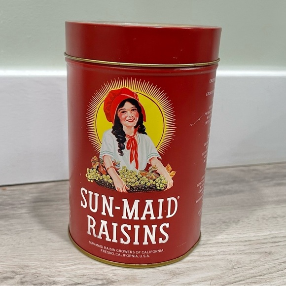 Other - Vintage 1987 Sun Maid Raisins Aluminum Tin Fresno California USA 6” With Lid